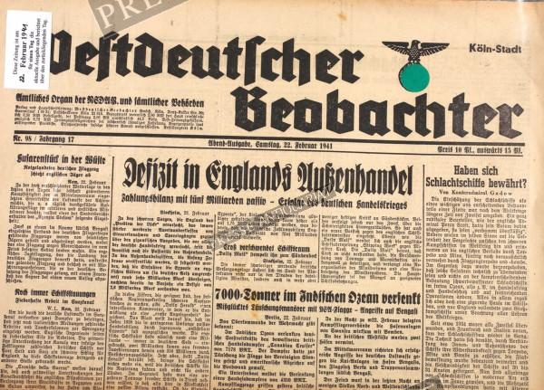 Westdeutscher Beobachter Abend Ausgabe, 22.02.1941