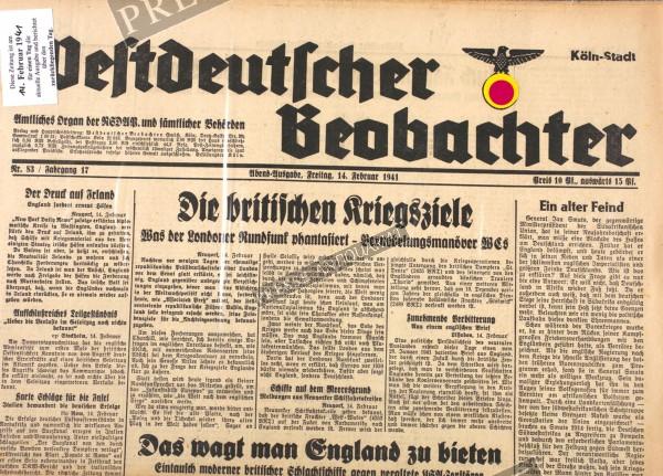 Westdeutscher Beobachter Abend Ausgabe, 14.02.1941