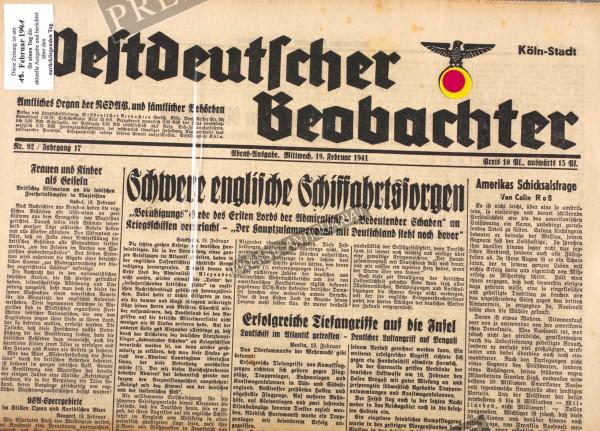 Westdeutscher Beobachter Abend Ausgabe, 19.02.1941